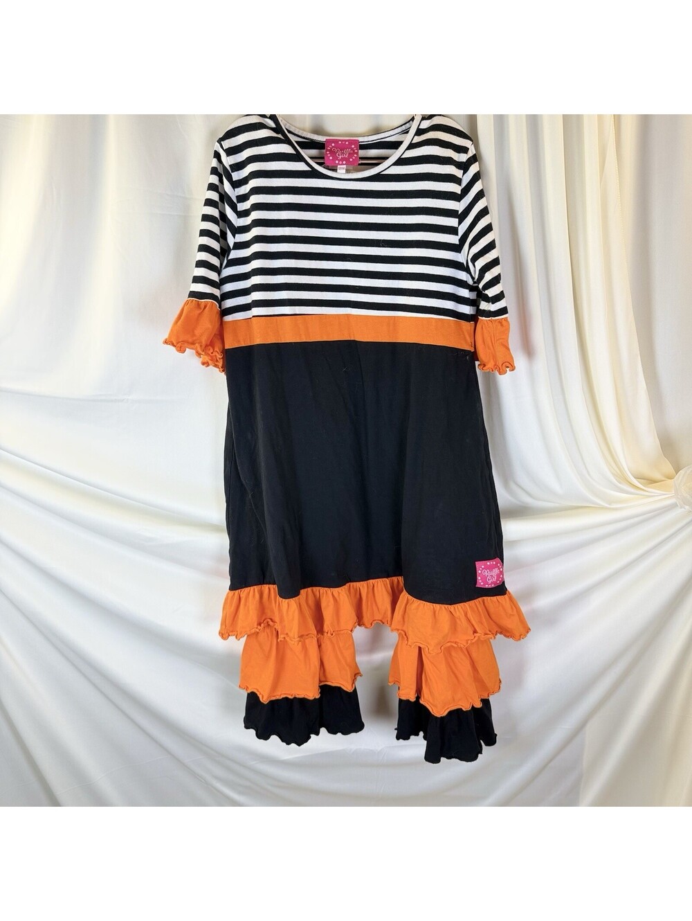 Ruffle Girl Girl's Halloween Fun Dress Ruffle Pants Orange Black White 12/14